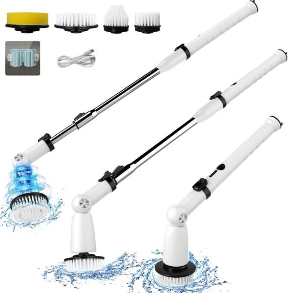 EcoGecko Electric Spin Scrubber, Bathroom Cleaner, Power Shower Cleaning Brush with Extendable Handle & 4 Brush Heads, Dual Speed & USB-C Charging, Shower Scrubber for Bathtub, Tile, and Floor - Image 3