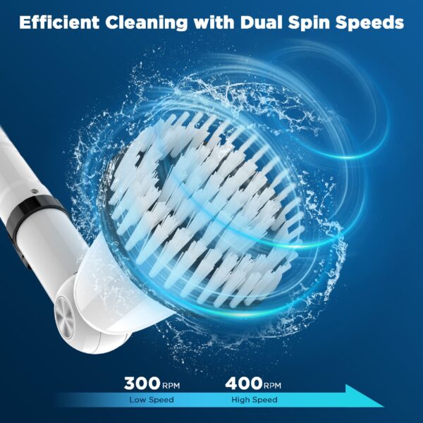 EcoGecko Electric Spin Scrubber, Bathroom Cleaner, Power Shower Cleaning Brush with Extendable Handle & 4 Brush Heads, Dual Speed & USB-C Charging, Shower Scrubber for Bathtub, Tile, and Floor - Image 4