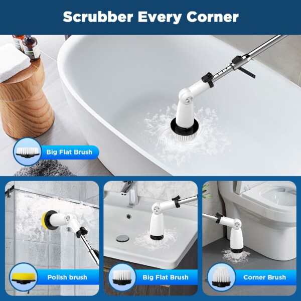 EcoGecko Electric Spin Scrubber, Bathroom Cleaner, Power Shower Cleaning Brush with Extendable Handle & 4 Brush Heads, Dual Speed & USB-C Charging, Shower Scrubber for Bathtub, Tile, and Floor - Image 6