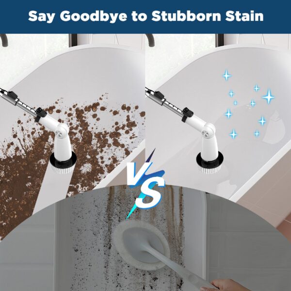 EcoGecko Electric Spin Scrubber, Bathroom Cleaner, Power Shower Cleaning Brush with Extendable Handle & 4 Brush Heads, Dual Speed & USB-C Charging, Shower Scrubber for Bathtub, Tile, and Floor - Image 7