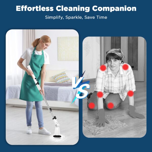 EcoGecko Electric Spin Scrubber, Bathroom Cleaner, Power Shower Cleaning Brush with Extendable Handle & 4 Brush Heads, Dual Speed & USB-C Charging, Shower Scrubber for Bathtub, Tile, and Floor - Image 9