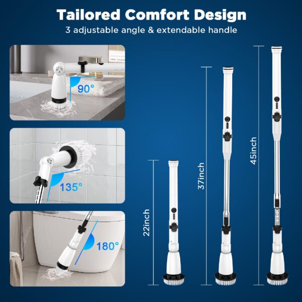 EcoGecko Electric Spin Scrubber, Bathroom Cleaner, Power Shower Cleaning Brush with Extendable Handle & 4 Brush Heads, Dual Speed & USB-C Charging, Shower Scrubber for Bathtub, Tile, and Floor - Image 10