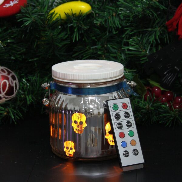 Candle Choice Mason Jar Light Indoor Outdoor Jar Lantern Light Battery Operated Lantern with Remote and Timer Halloween Light, Skull, multi-color - Image 2