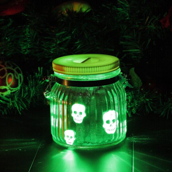 Candle Choice Mason Jar Light Indoor Outdoor Jar Lantern Light Battery Operated Lantern with Remote and Timer Halloween Light, Skull, multi-color - Image 3