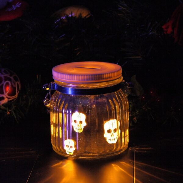Candle Choice Mason Jar Light Indoor Outdoor Jar Lantern Light Battery Operated Lantern with Remote and Timer Halloween Light, Skull, multi-color - Image 4