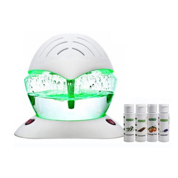 EcoGecko Color Wheel Air Revitalizer, Air Freshener, Room Aromatizer, Aromatherapy, Aroma amd Essential Oil Diffuser with 7 Color Lights, Plus Lavender, Orange Peel, Cinnamon and Eucalyptus, 30ml Each