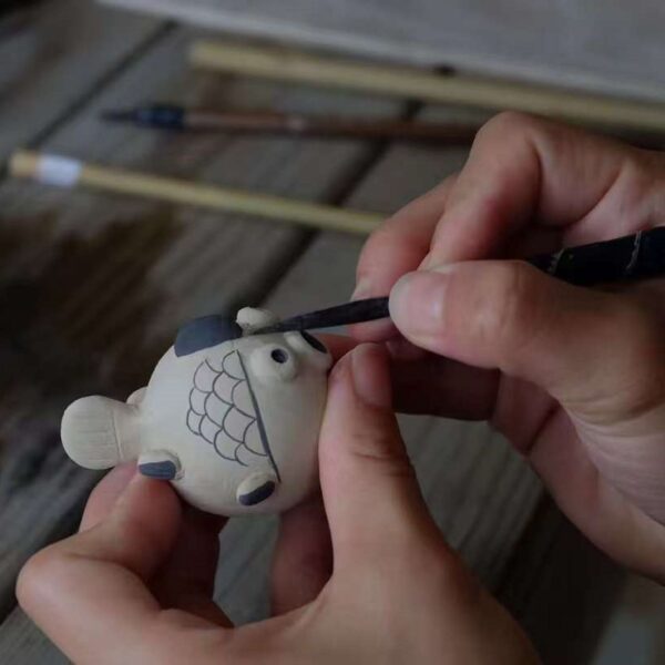 Keebs Pottery Adorable Little Ceramic “Fat Fish” Figurine – Handmade Blue and White Fish Ornament for Home Decor, Shelf, Table, or Office Display – Also Functions as an Incense Holder - Image 3
