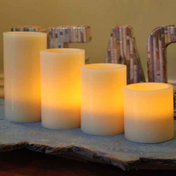 EcoGecko Flameless Pillar Candles Set of 4 – Real Wax LED Candles with Timer, Battery Operated, Safe for Home, Wedding & Holiday Decor – Sizes 2.5", 3.5", 4.5", 5.5" - Image 4