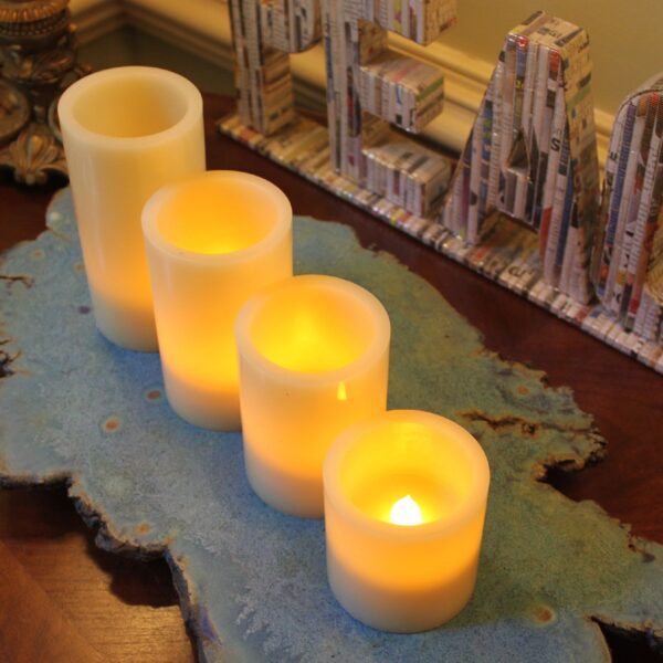 EcoGecko Flameless Pillar Candles Set of 4 – Real Wax LED Candles with Timer, Battery Operated, Safe for Home, Wedding & Holiday Decor – Sizes 2.5", 3.5", 4.5", 5.5" - Image 5