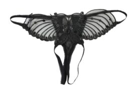Flirtzy Women's Sheer Butterfly Applique Thong with Pearl and Sequin Details