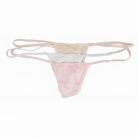 Flirtzy Women's 3-Pack Mini Micro Stretch G-String Thong with Y-Back, Low-Rise Design – Beige, Pink, White