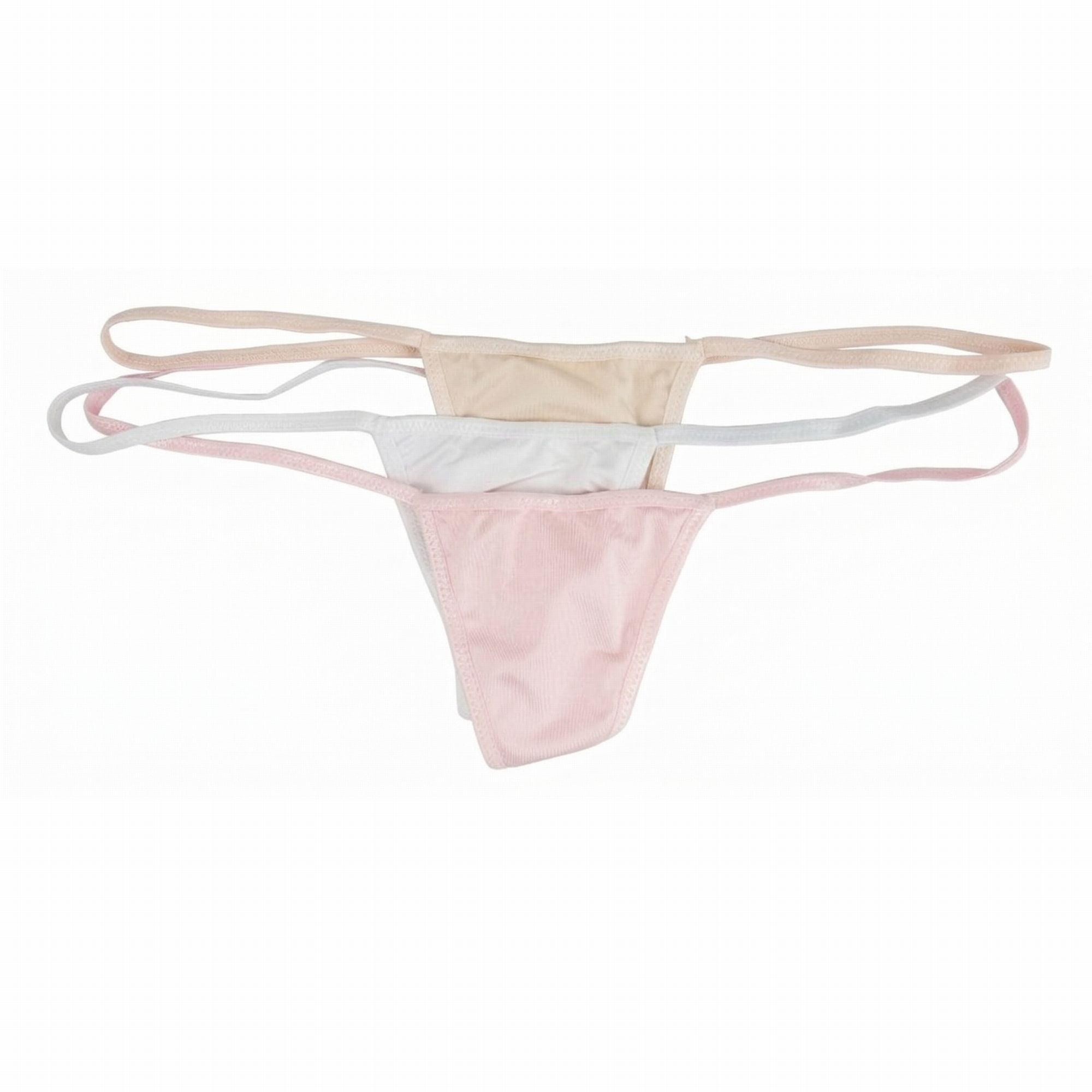 Flirtzy Women's 3-Pack Mini Micro Stretch G-String Thong with Y-Back, Low-Rise Design – Beige, Pink, White
